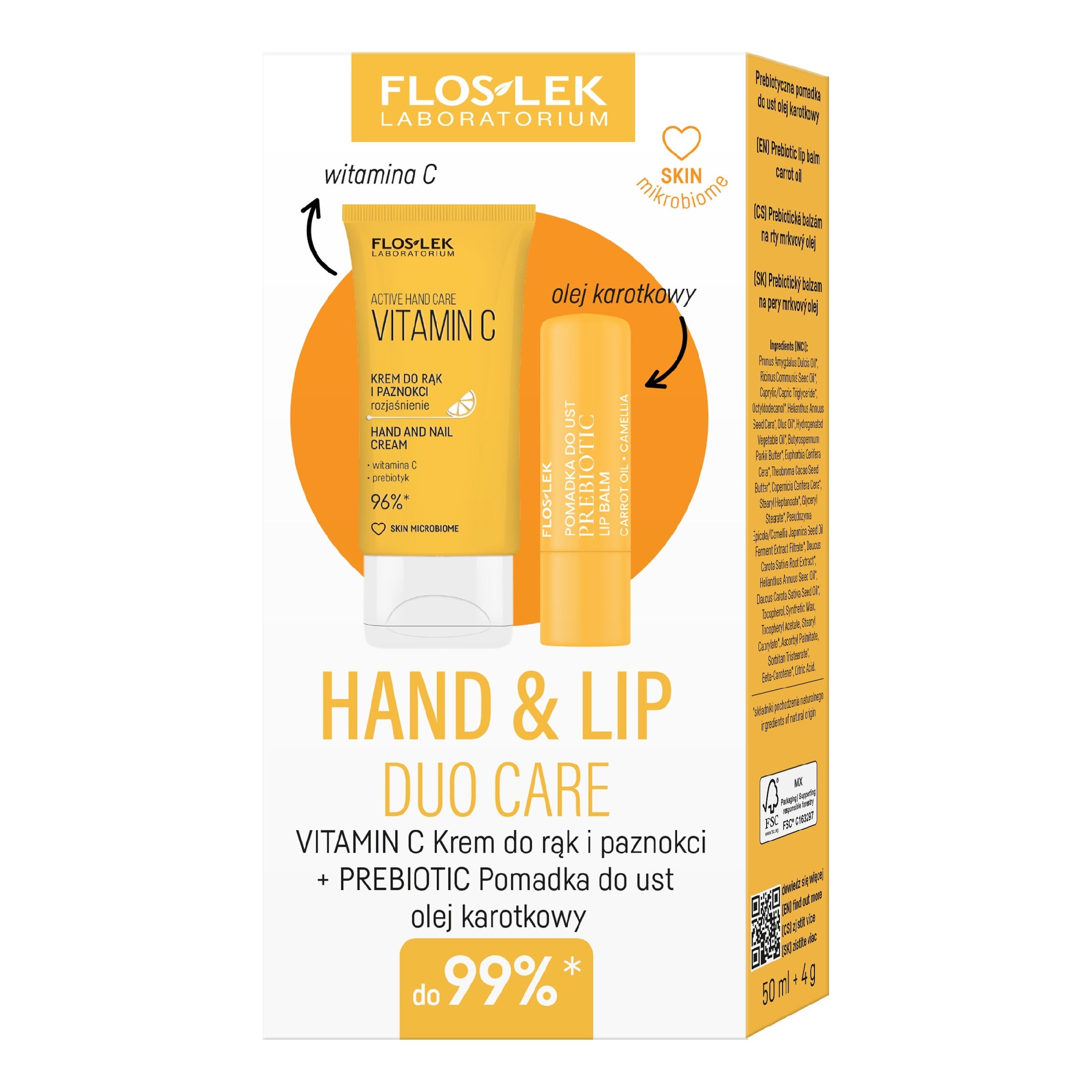 HAND & LIP duo care vitamin c (active hand care vitamin c cream for hands and nails 50 ml + prebiotic prebiotic lip balm carrot oil 4 g) | Vaistine1.lt