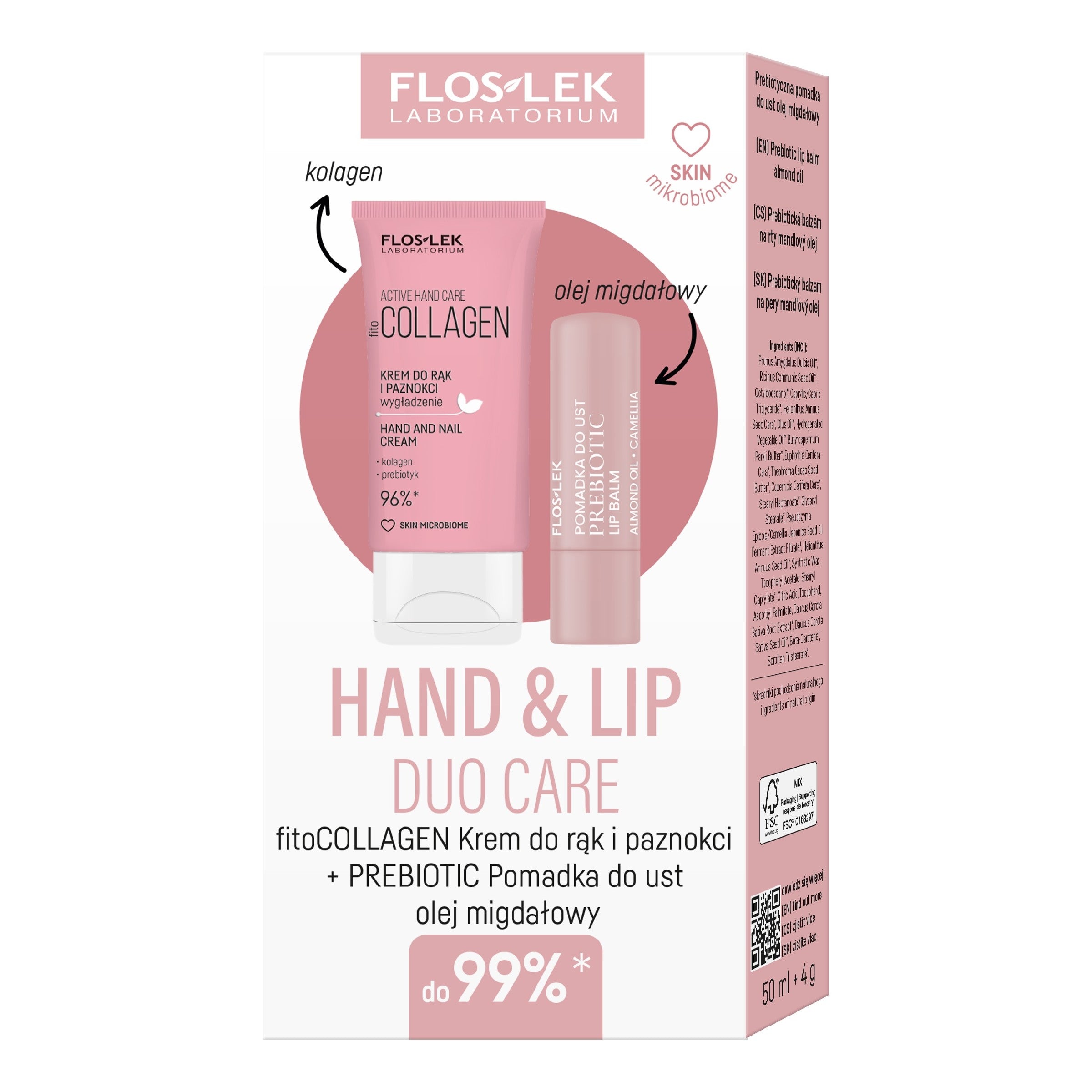 Hand & lip duo care fitocollagen (active hand care fitocollagen cream for hands and nails 50 ml + prebiotic prebiotic lip balm almond oil 4 g) | Vaistine1.lt