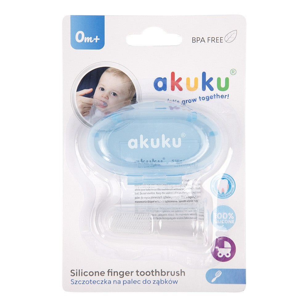 AKUKU Silicone toothbrush for finger cleaning teeth for infants - in a blue case (a0263) | Vaistine1.lt