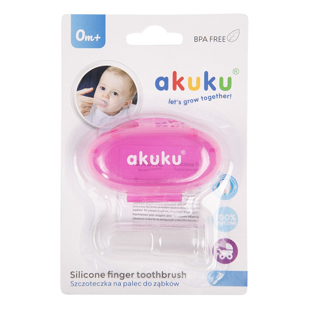 AKUKU Silicone toothbrush for finger cleaning teeth for infants - in a pink case (a0265) | Vaistine1.lt