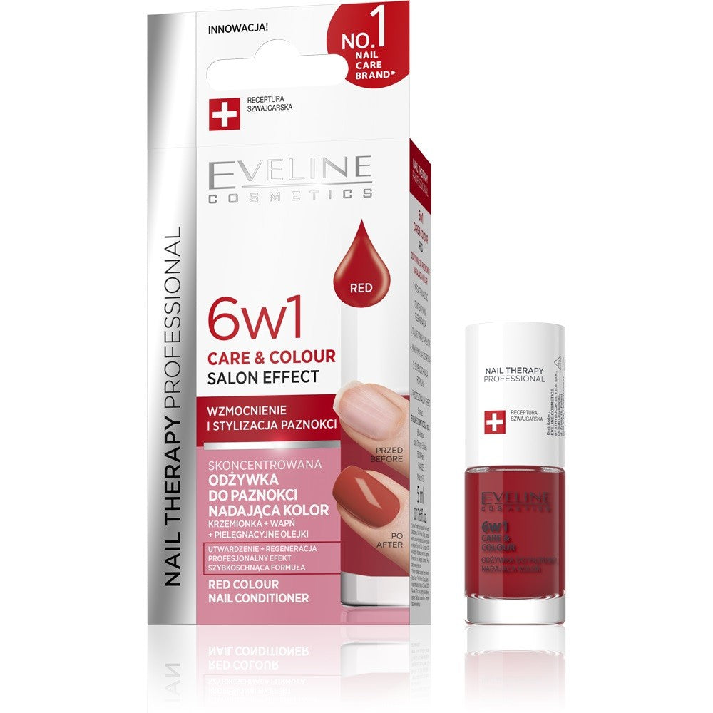 EVELINE Nail Therapy Professional Nail Polish that gives color Care&Colour 6in1 - Red 5 ml | Vaistine1.lt