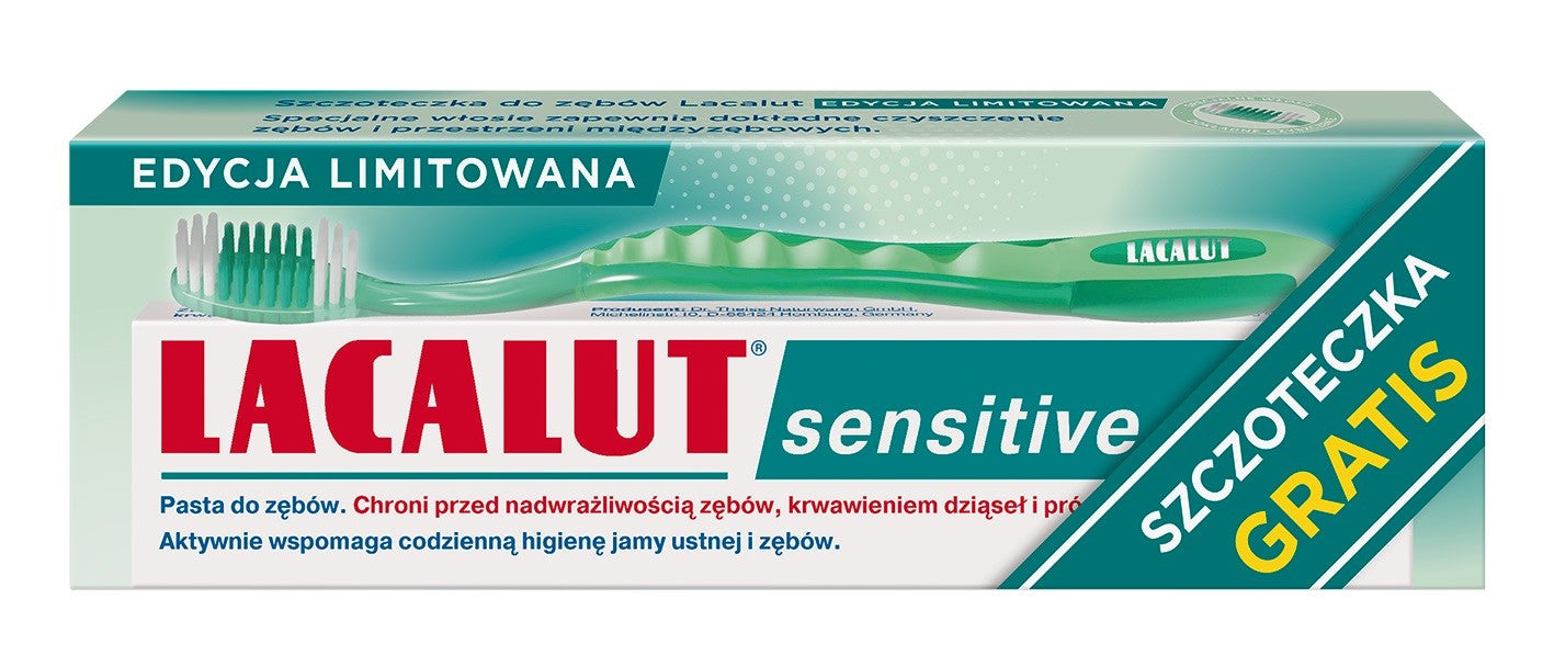 LACALUT Sensitive Toothpaste 75ml + Green Toothbrush (free) | Vaistine1.lt