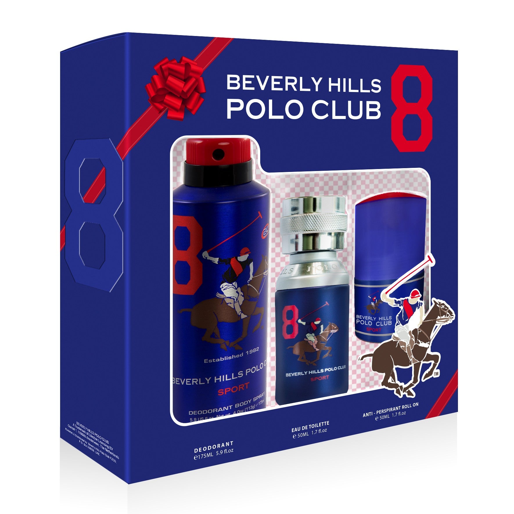 BEVERLY HILLS Polo Club Sport No. 8 Gift Set Eau de Toilette 50 ml + Deodorant 175 ml + 50 ml + Antiperspirant roll-on 50 ml | Vaistine1.lt | WestPharmacy.eu