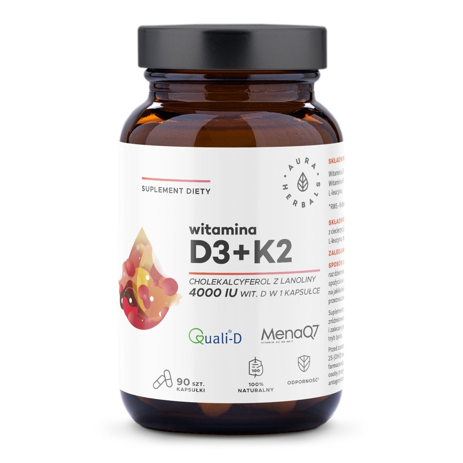 AURA HERBALS Vitamin D3 4000 IU + K2 90 capsules.  - Vaistine1.lt | WestPharmacy.eu