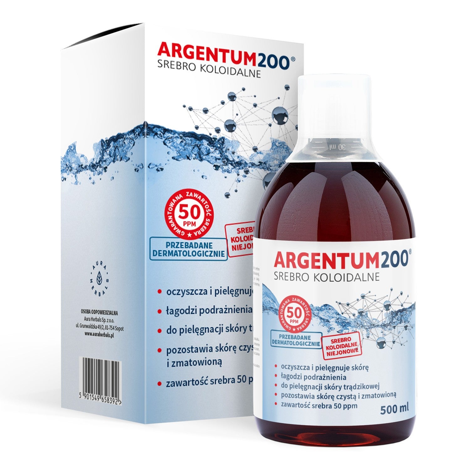 AURA HERBALS Colloidal Silver 50 ppm Argentum200 tonic 500 ml  - Vaistine1.lt | WestPharmacy.eu