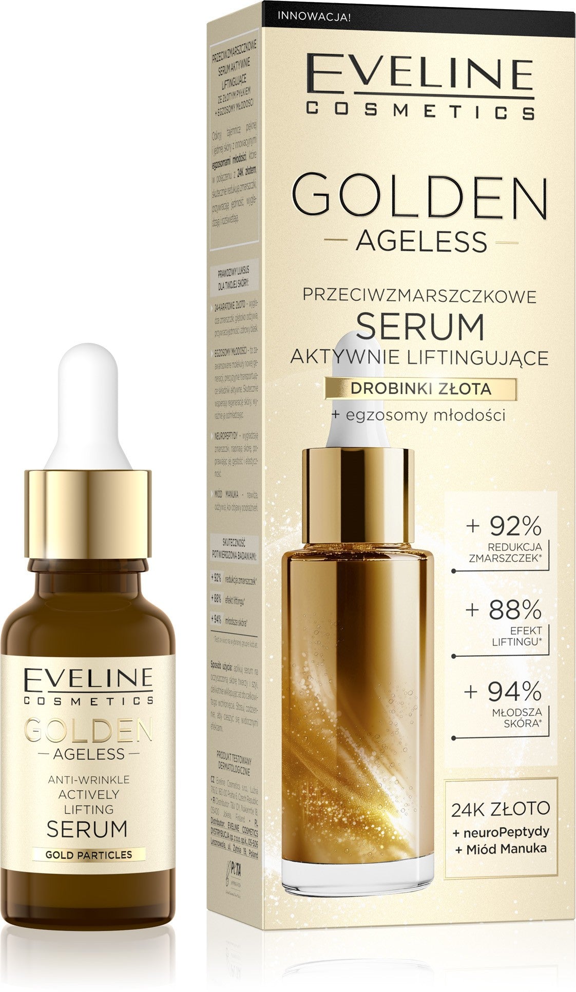 EVELINE Golden Ageless Anti-wrinkle Active Lifting Serum with gold particles 18 ml  - Vaistine1.lt | WestPharmacy.eu