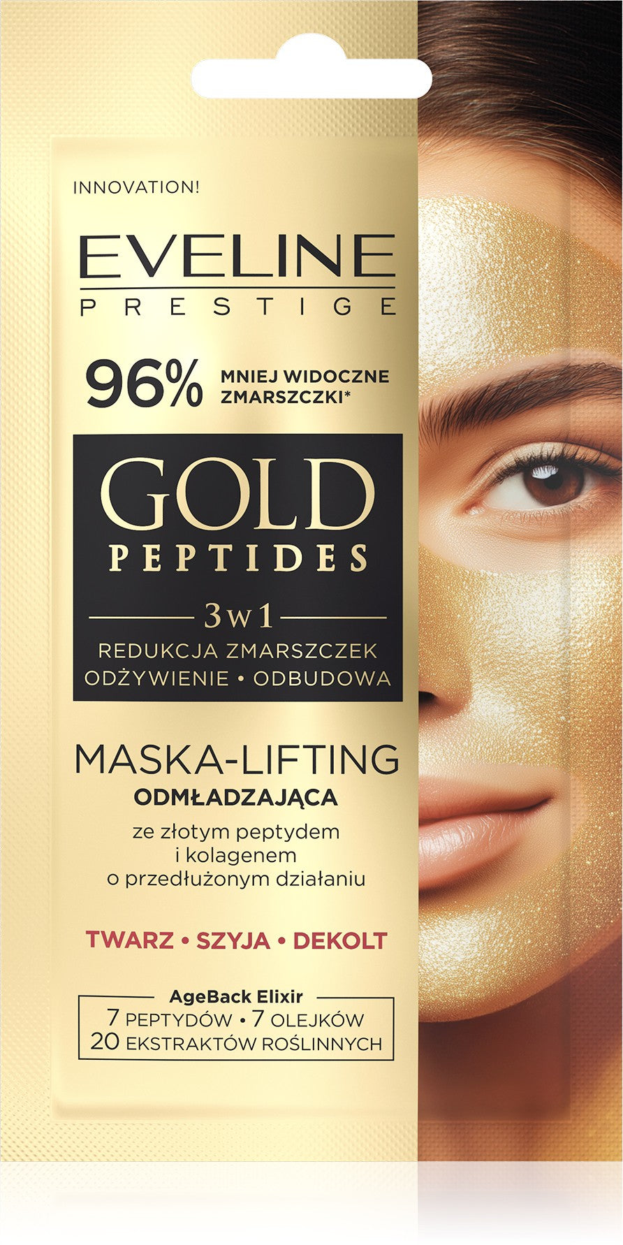 EVELINE Gold Peptides 3-in-1 rejuvenating lifting mask for the face, neck, and décolleté  8 ml | Vaistine1.lt | WestPharmacy.eu