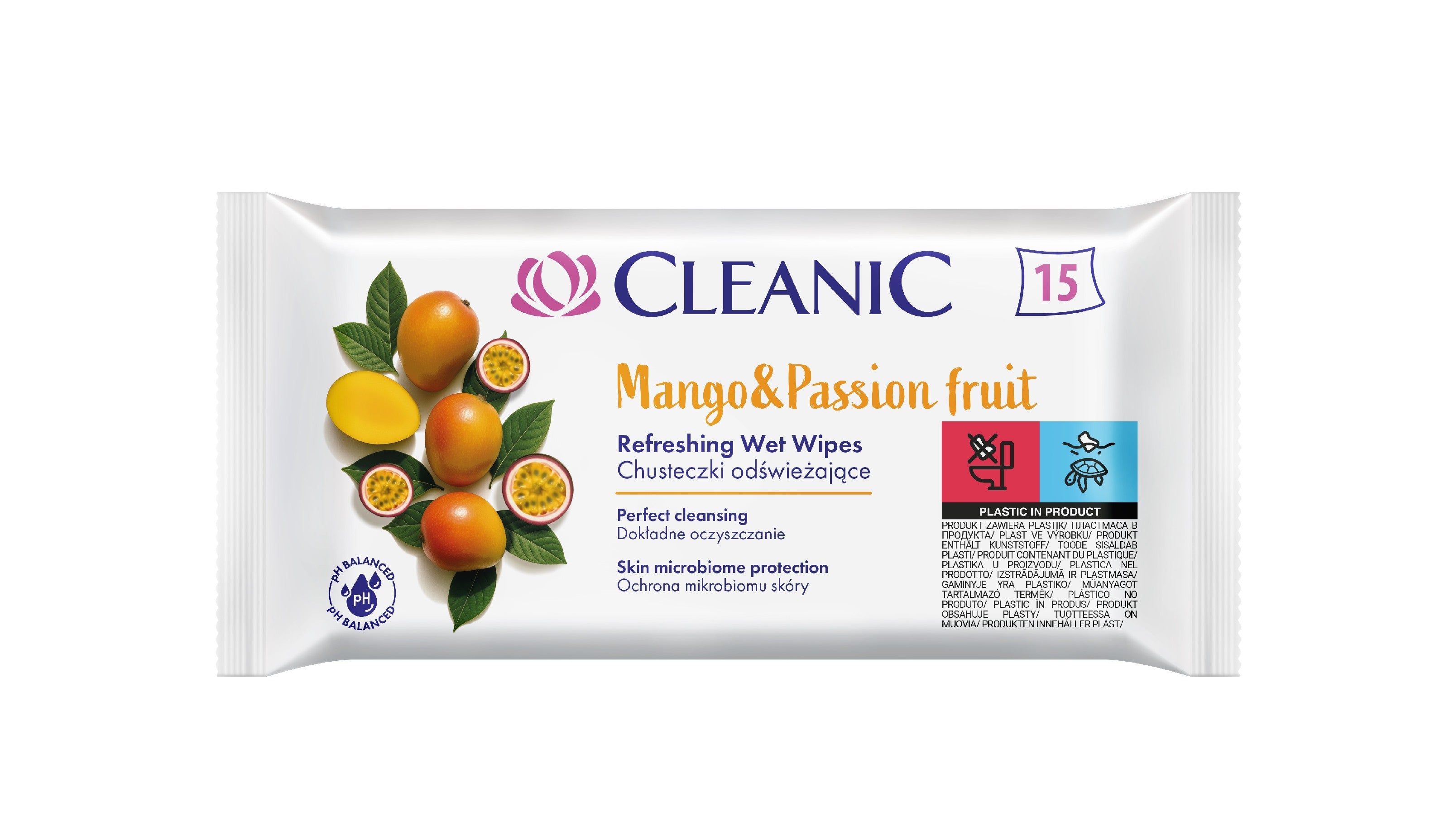 CLEANIC Refreshing Wipes - Mango & Passion Fruit - 15 pieces | Vaistine1.lt | WestPharmacy.eu
