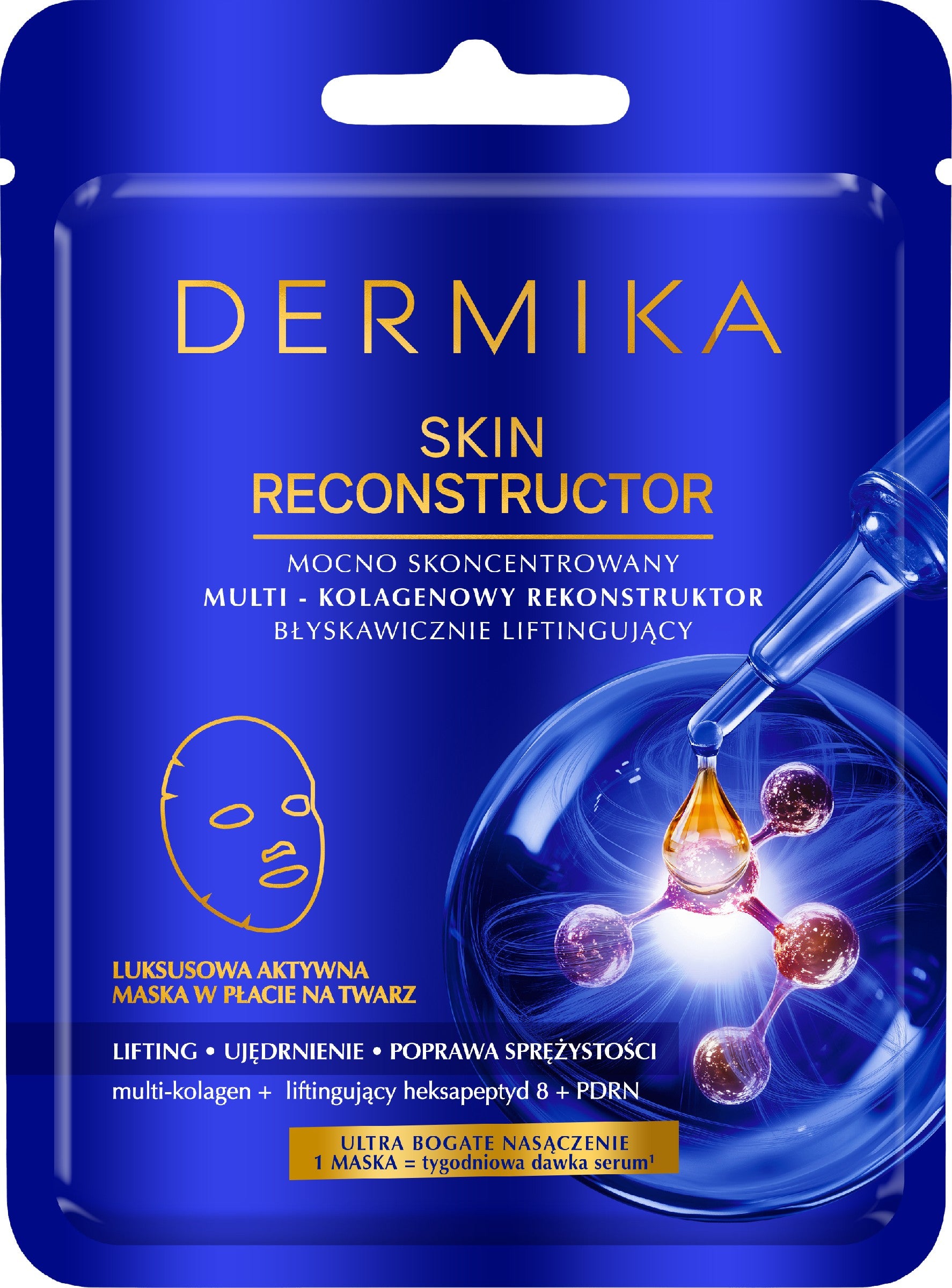 DERMIKA SKIN RECONSTRUCTOR A highly concentrated multi-collagen reconstructor with an instant lifting effect. A luxurious active sheet mask for the face. | Vaistine1.lt | WestPharmacy.eu