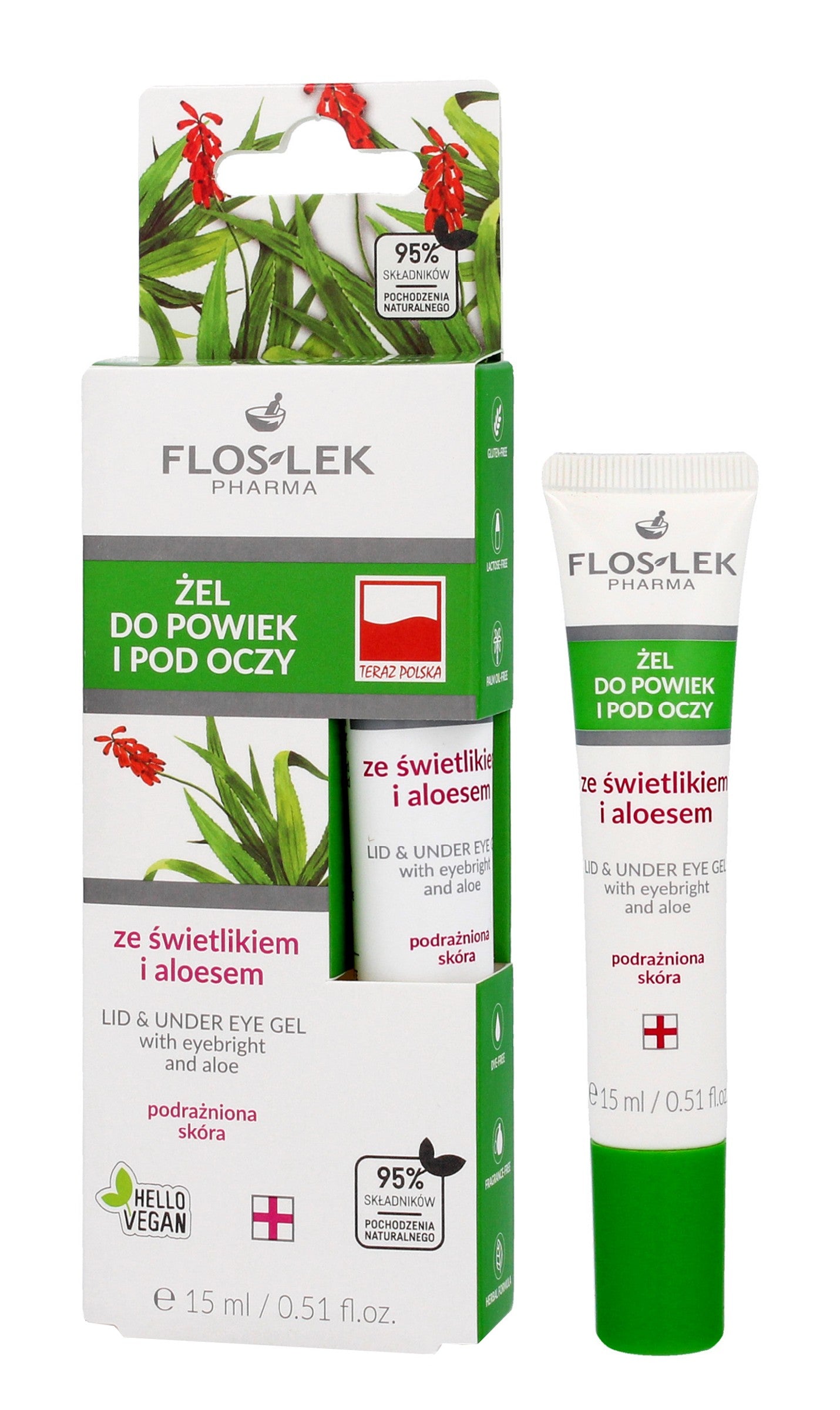 Floslek Pharma Eyelid and Under Eye Gel with Eyebright and Aloe in a 15ml tube | Vaistine1.lt