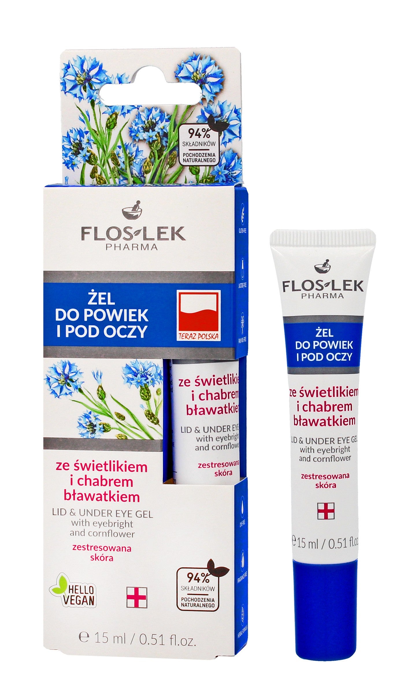 Floslek Pharma Eyelid and under-eye gel with eyebright and cornflower in a 15ml tube | Vaistine1.lt