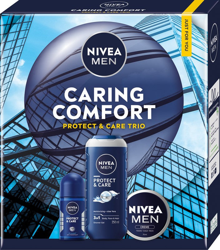 NIVEA Caring Comfort Gift Set for Men (Shower Gel 250 ml + Roll-on Antiperspirant 50 ml + All-purpose Cream 75 ml) | Vaistine1.lt | WestPharmacy.eu
