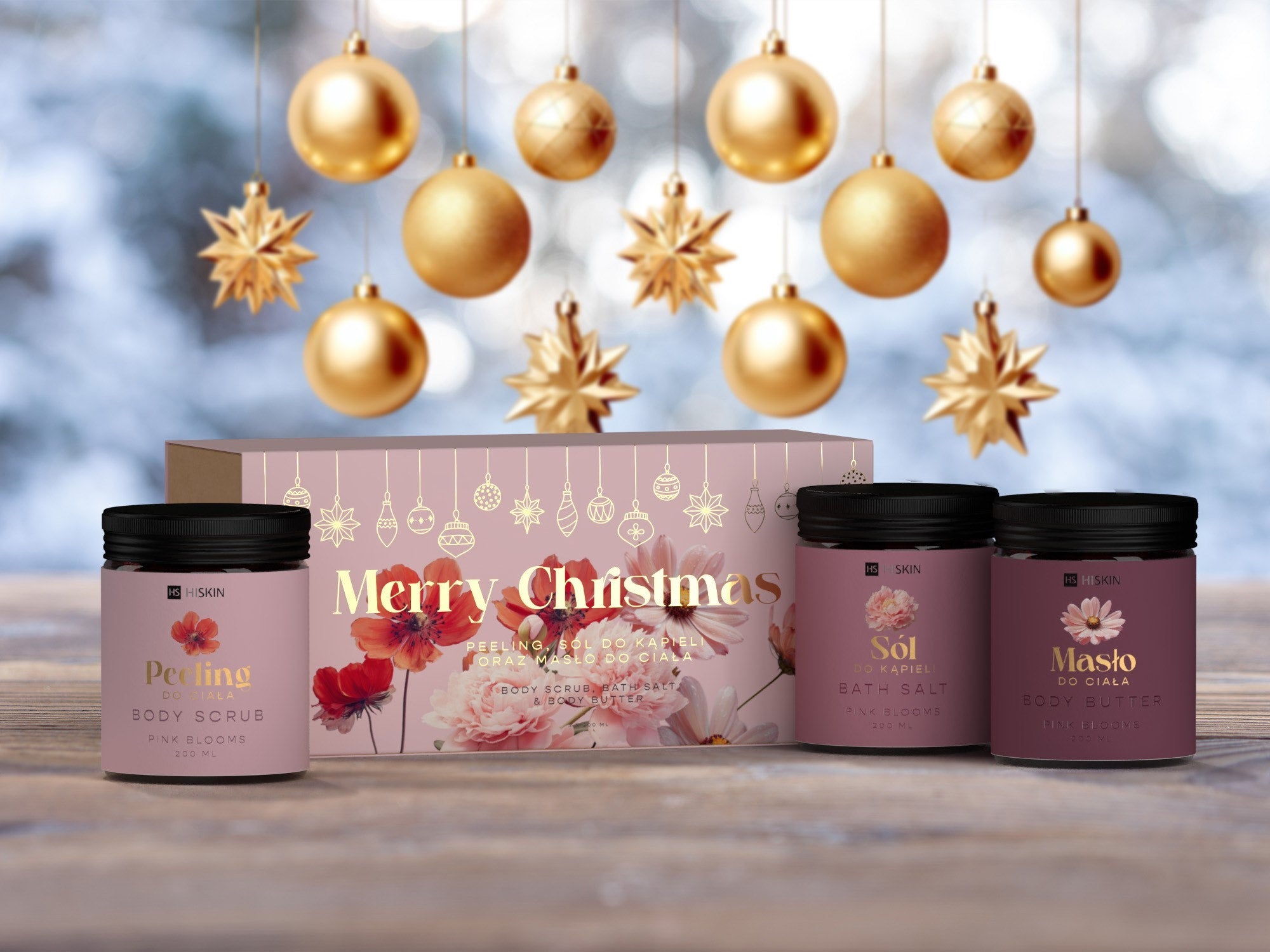 HISKIN Gift Set Body Scrub + Bath Salt + Pink Flowers Body Butter | Vaistine1.lt | WestPharmacy.eu