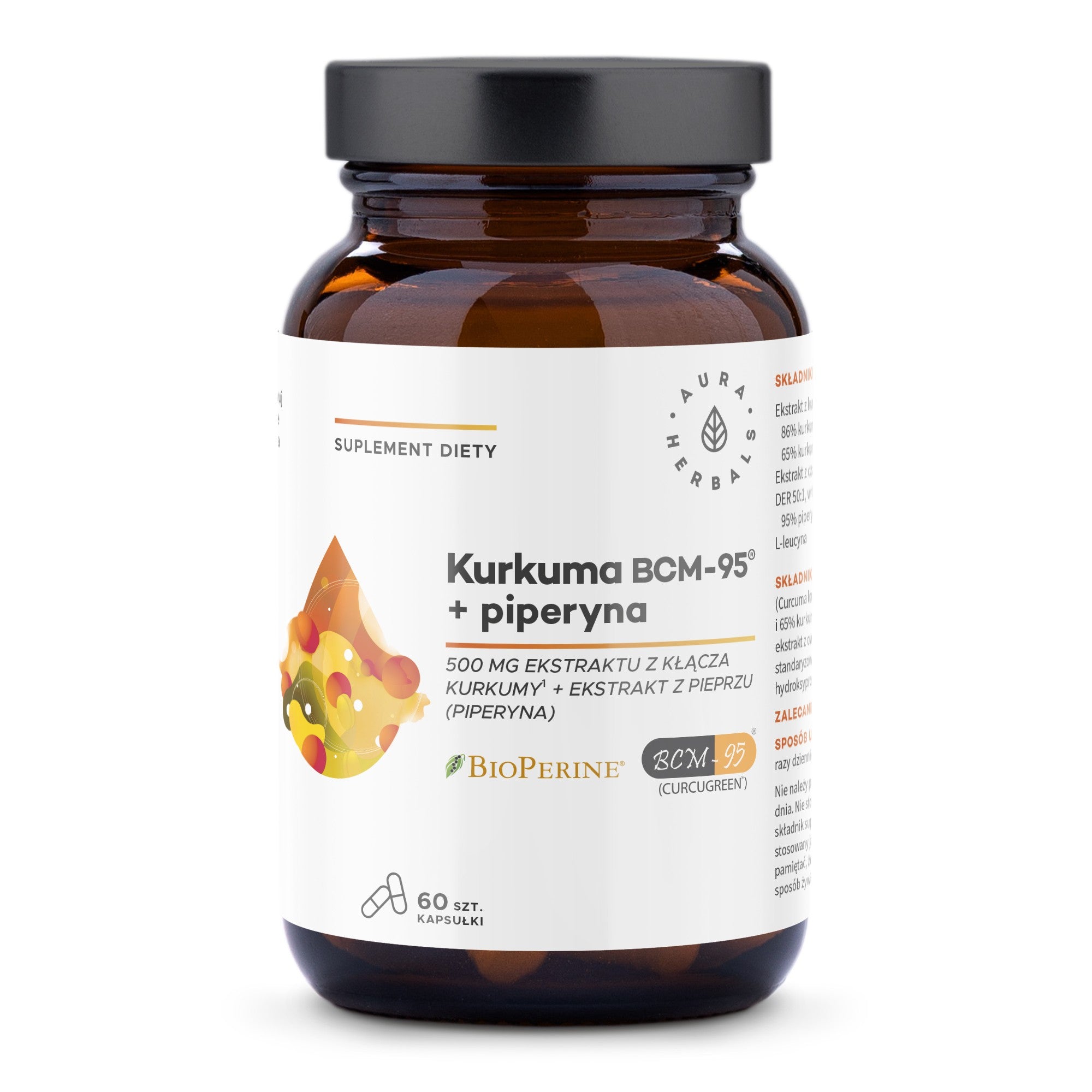 AURA HERBALS Turmeric 500 mg BCM-95® + piperine Dietary supplement Capsules 60 pcs. | Vaistine1.lt | WestPharmacy.eu