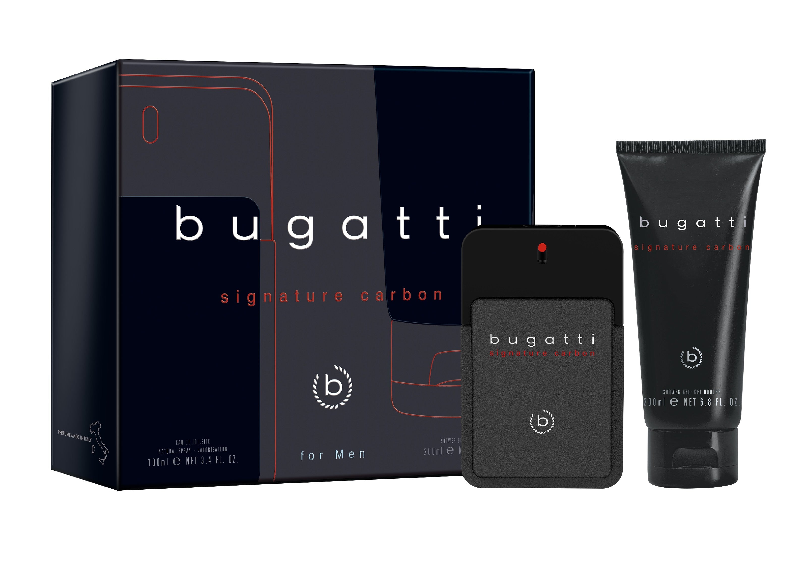 BUGATTI Signature Carbon Men's Gift Set (100 ml Eau de Toilette + 200 ml Shower Gel) | Vaistine1.lt | WestPharmacy.eu