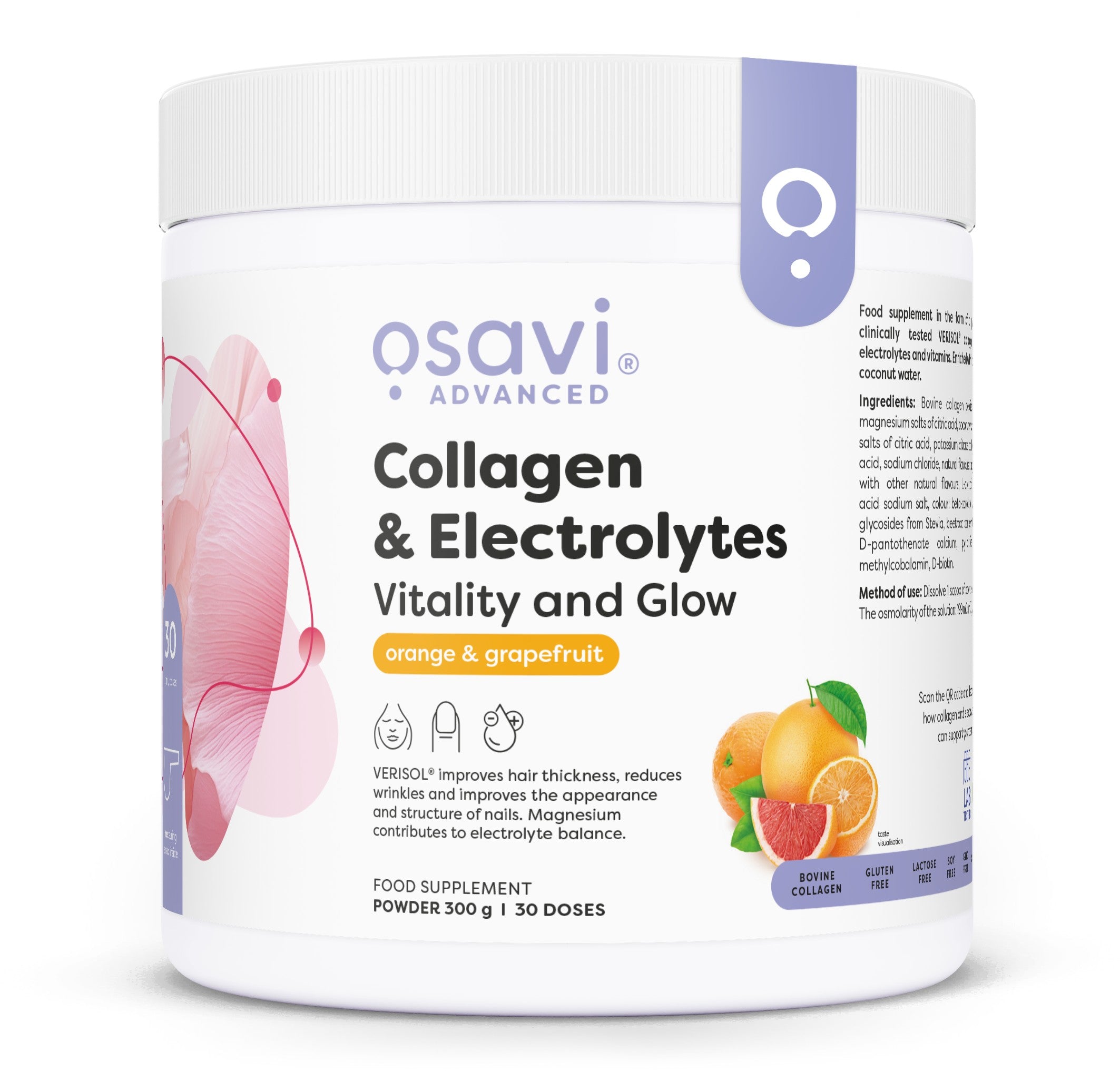 Collagen Electrolytes Vitality and Glow, Orange & Grapefruit - 300g - Osavi