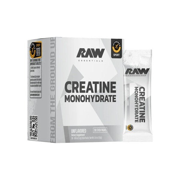 Creatine Monohydrate Stick Packs, Unflavoured - 30 x 5g - Raw Nutrition