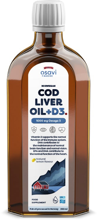 Norwegian Cod Liver Oil + D3, 1000mg Omega 3 (Lemon) - 250 ml - Osavi | Vaistine1.lt | WestPharmacy.eu