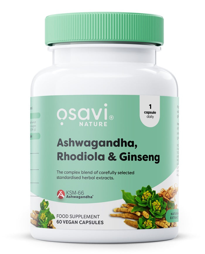 Ashwagandha + Rhodiola & Ginseng - 60 vegan capsules - Osavi | Vaistine1.lt | WestPharmacy.eu