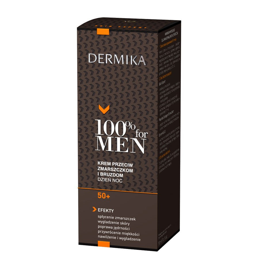 Dermika 100% for Men Cream 50+ against wrinkles and furrows for day and night 50ml | Vaistine1.lt