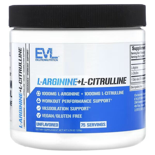 L-Arginine + L-Citrulline, Powder - 150g - EVLution Nutrition