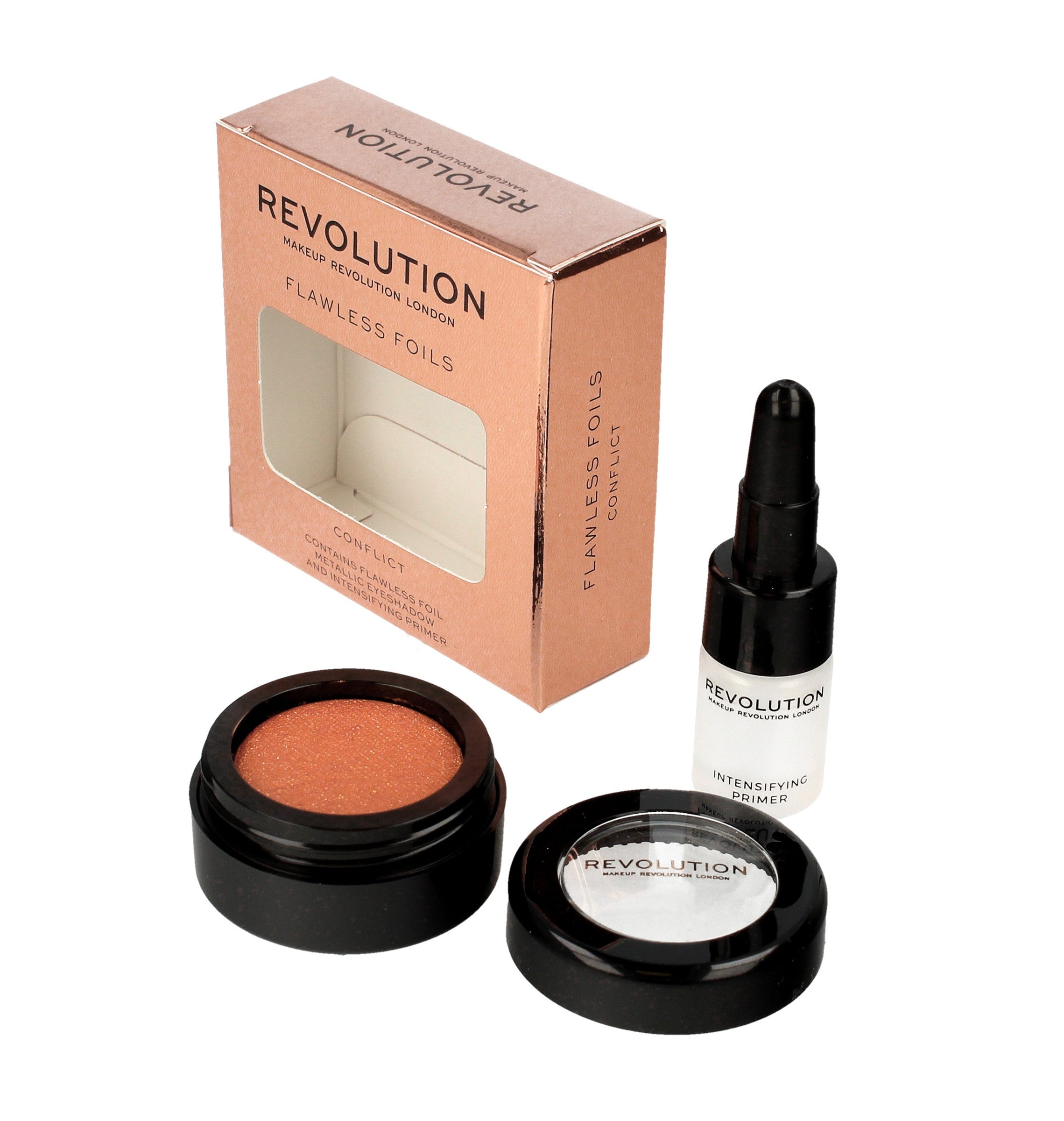 Makeup Revolution Flawless Foils Metallic Eyeshadow + Base Conflict 1op. | Vaistine1.lt