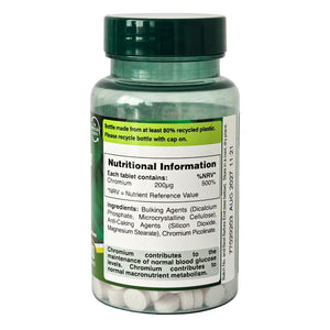 Chromium Picolinate, 200mcg - 100 tabs - label - Holland & Barrett