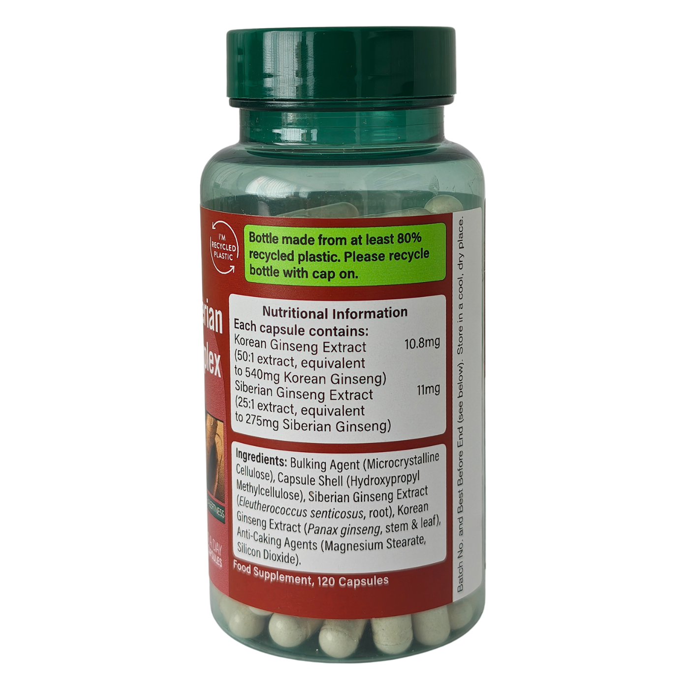Korean & Siberian Ginseng Complex - 120 vcaps - label - Holland & Barrett
