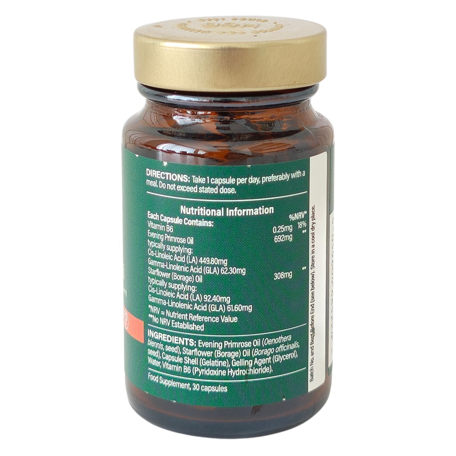 Cold Pressed Evening Primrose Oil + Starflower Oil label - 30 caps - Holland & Barrett