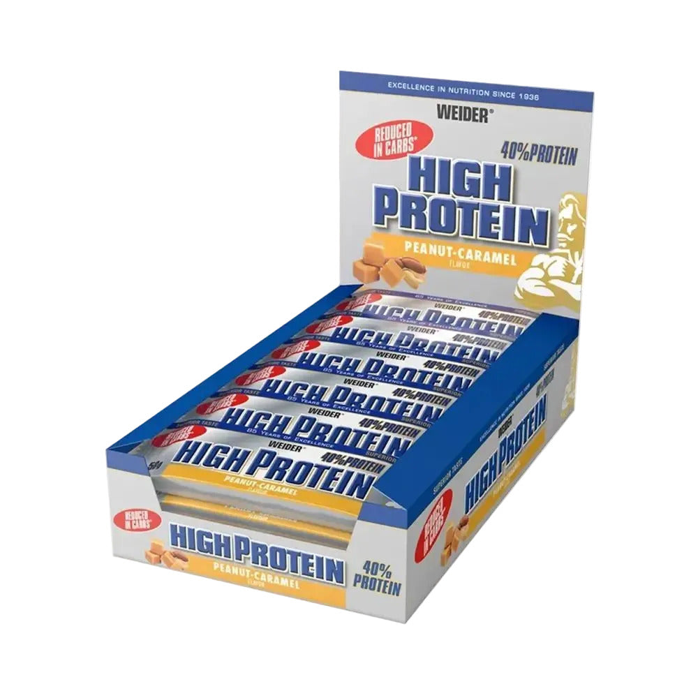 40% Low Carb High Protein Bar, Peanut Caramel - 24 x 50g - Weider