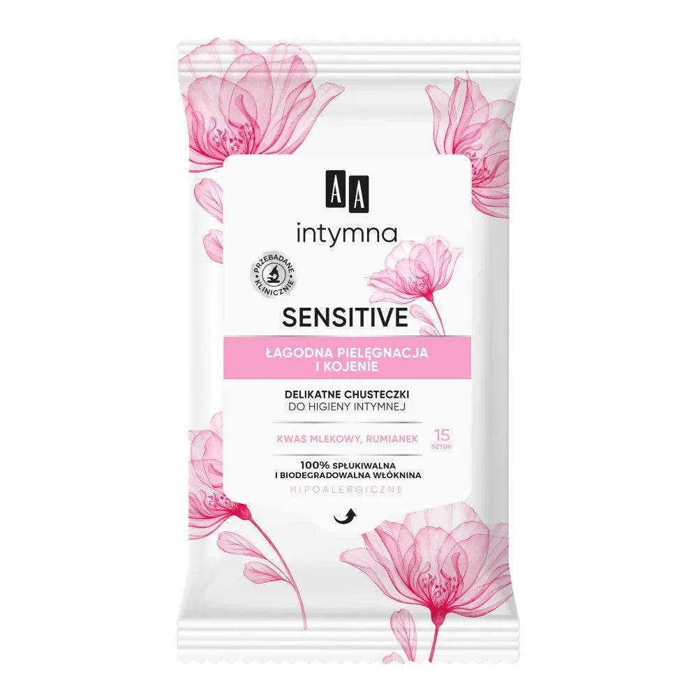 AA Intimate Delicate Wipes - Intymiai Higienai Servetėlės Sensitive - 1pak-15vnt. - Kosmetika