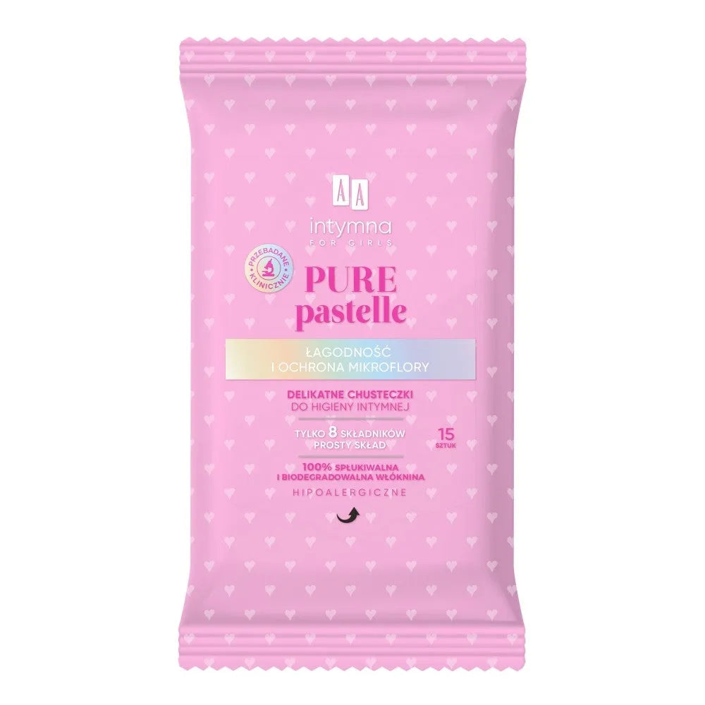 AA Intymna for Girls Delicate Intimate Hygiene Wipes Pure Pastelle 1 pakelis - 15 vnt. - Kosmetika