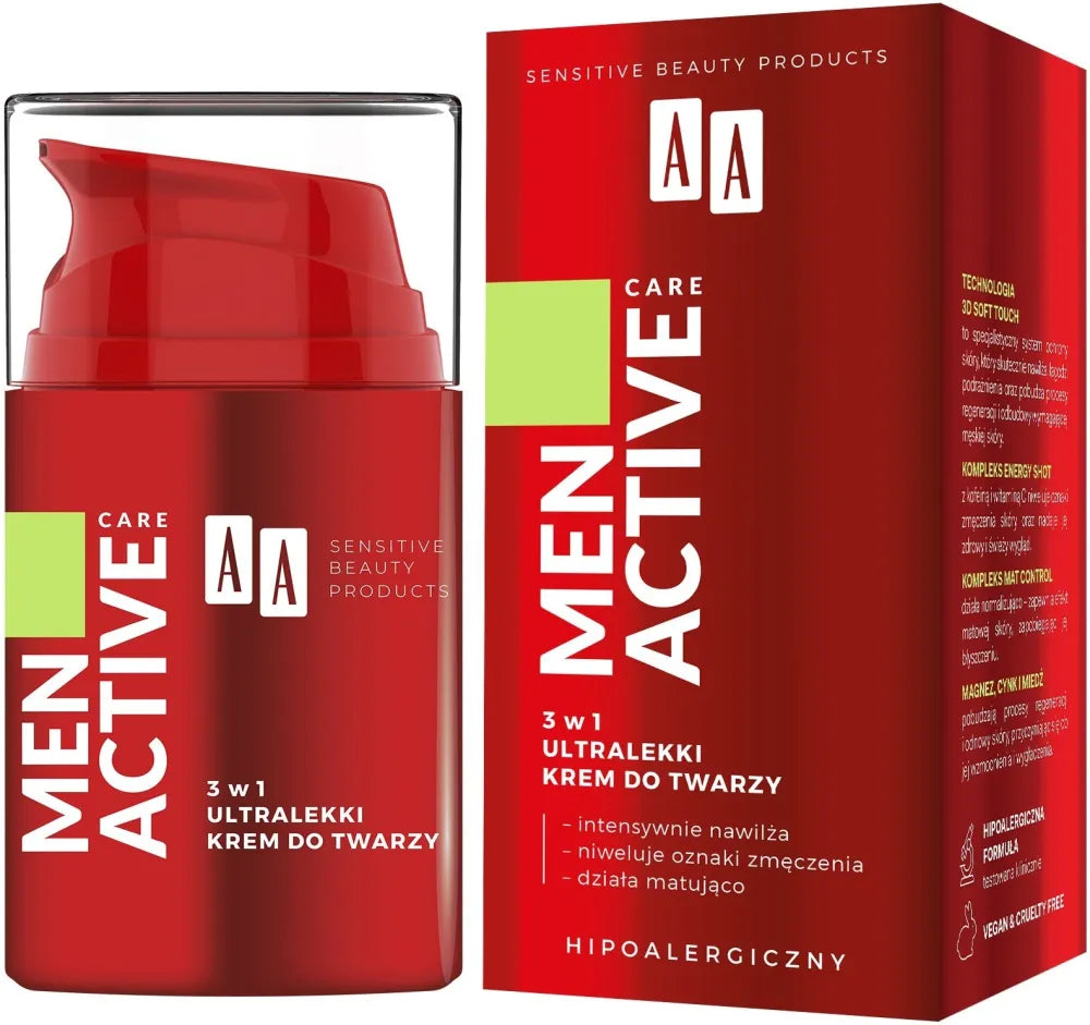 AA Men Active Care Ultralight Veido Kremas 3in1 50ml - Kosmetika