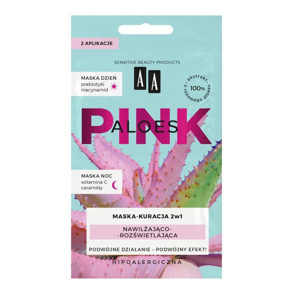 AA Pink Aloes Mask-treatment 2in1 (day + night) drėkinantis ir šviesinantis 2x4g - Kosmetika