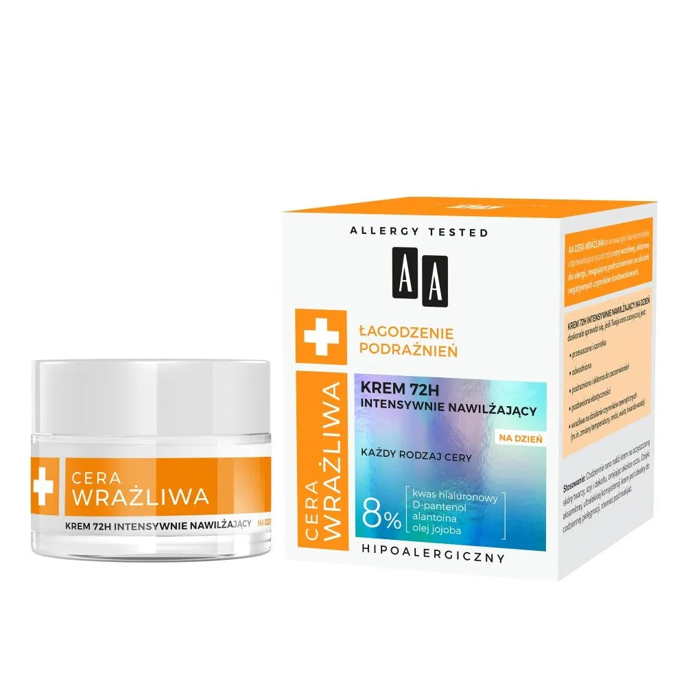 AA Sensitive Skin Soothing Irritation Cream 72H intensyviai drėkinantis dienai 50ml - Kosmetika