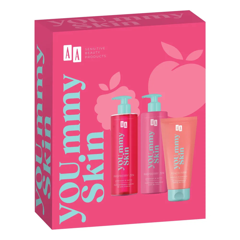 AA You.mmy Skin Raspberry dovanų rinkinys (Dušo gelis 400 ml + Kūno kremas + šveitiklis 200 ml) - Kosmetika