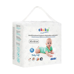 AKUKU Baby Minkšti vienkartiniai keitimo kilimėliai 40x60 cm - 1 pakuotė. - 15 vnt. - Vaikui ir mamai