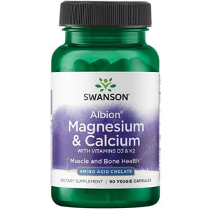 Albion Magnesium & Calcium - N90 - Magnis Kalcis su Vitaminais D3 ir K2 - Swanson - Papildai
