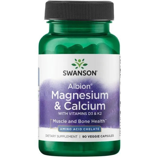 Albion Magnesium & Calcium - N90 - Magnis Kalcis su Vitaminais D3 ir K2 - Swanson - Papildai