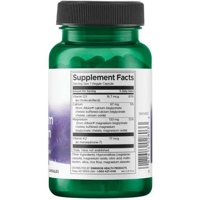 Albion Magnesium & Calcium - N90 - Magnis Kalcis su Vitaminais D3 ir K2 - Swanson - Papildai
