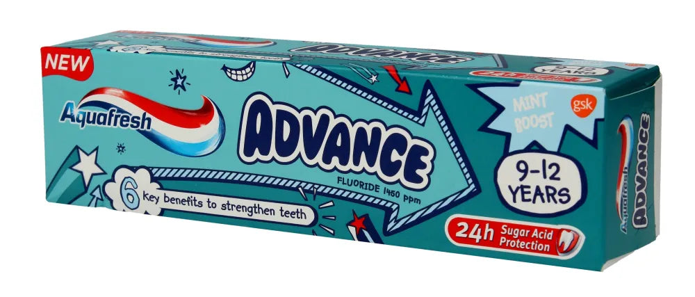 Aquafresh Advance dantų pasta vaikams 9-12 metų 75ml - Kosmetika