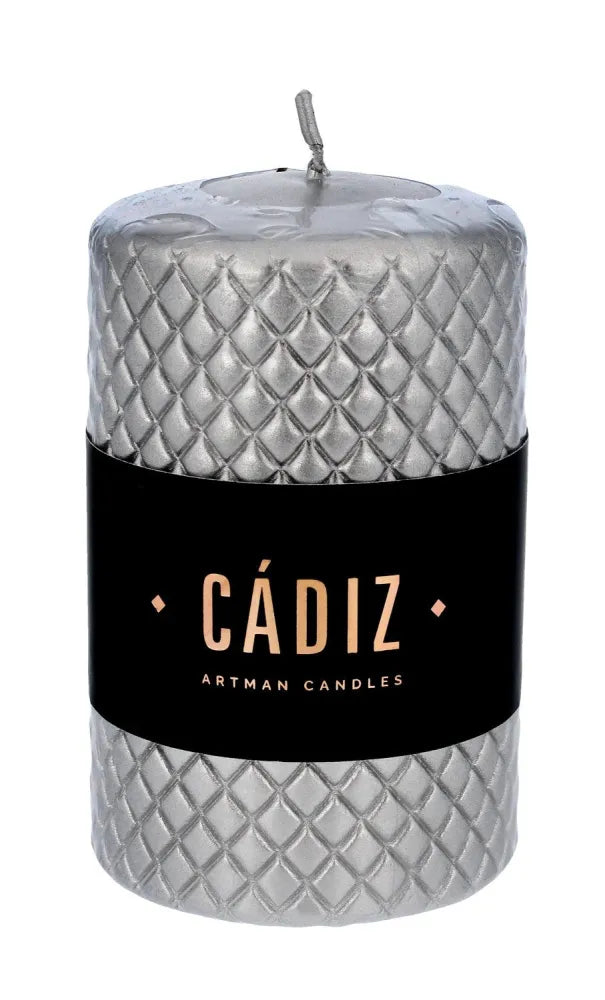 ARTMAN Kalėdų Cadiz dekoratyvinė žvakė - maža cilindro formos (skersmuo 7.3cm) sidabrinė 1 vnt - Medicinos ir slaugos