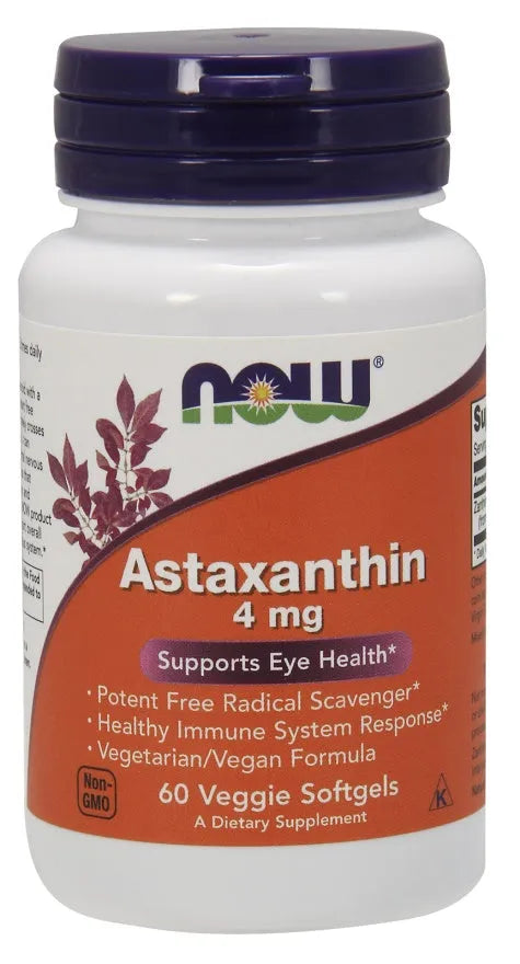 Astaxanthin 4mg - 60 veggie softgels - NOW Foods - Papildai
