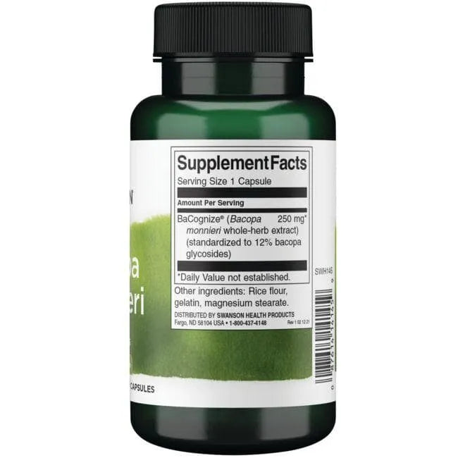 Bacopa Monnieri - 250 mg - N90- Mėlynžiedė taškuonė - Swanson - Papildai