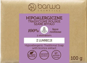 BARWA Hipolerginė tradicinė lenkiška pilka muilas su saldymedžio ekstraktu 100g - Kosmetika