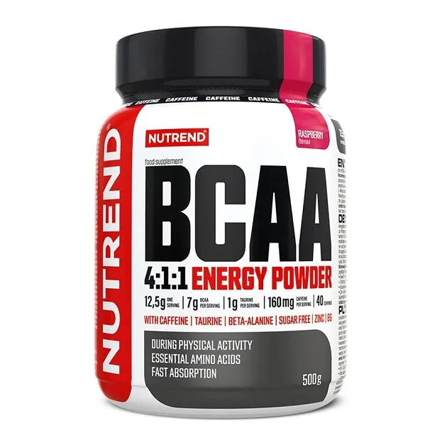 BCAA 4:1:1 Energy Powder Raspberry - 500g - Nutrend - Sporto papildai