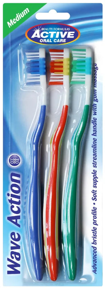 Beauty Formulas Active Oral Care Wave Action Toothbrush medium 1 pak - 3 vnt. - Kosmetika