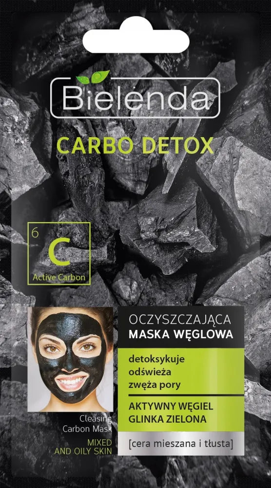 Bielenda Carbo Detox Black Charcoal Cleansing Mask mišriai ir riebiai odai 8g - Kosmetika