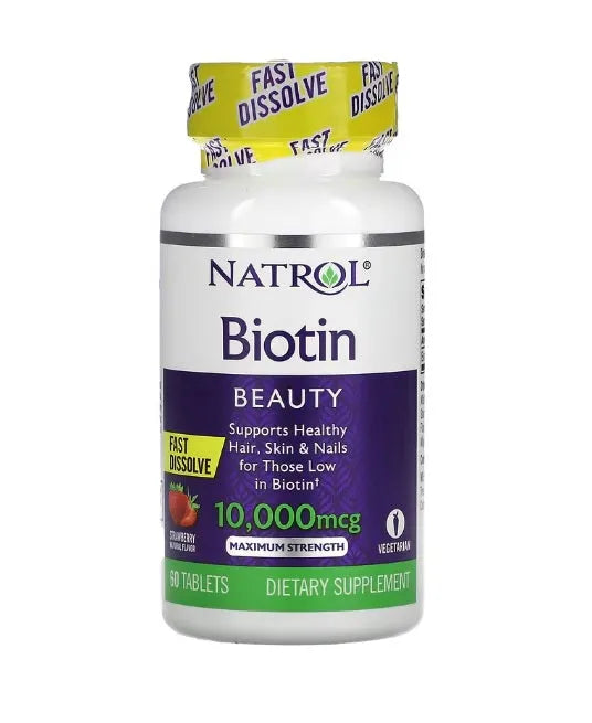 Biotin Fast Dissolve 10000mcg (Strawberry) - 60 tabs - Natrol - Papildai