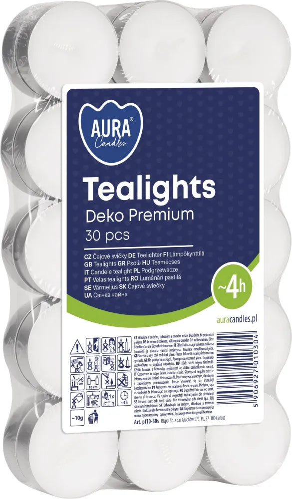 BISPOL Aura Candles Tealights Deko Premium 1 pak - 30 vnt. - Medicinos ir slaugos prekės